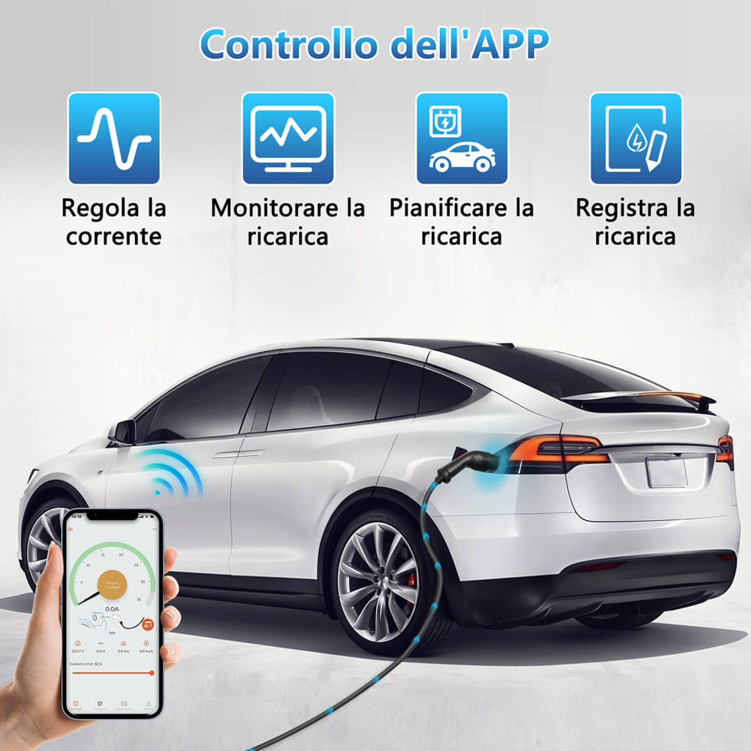Stazione Di Ricarica WADA POWER 7kW Per Auto Elettriche - Tipo 2, Cavo 5m, App E RFID, Compatibile UE - Foto 7