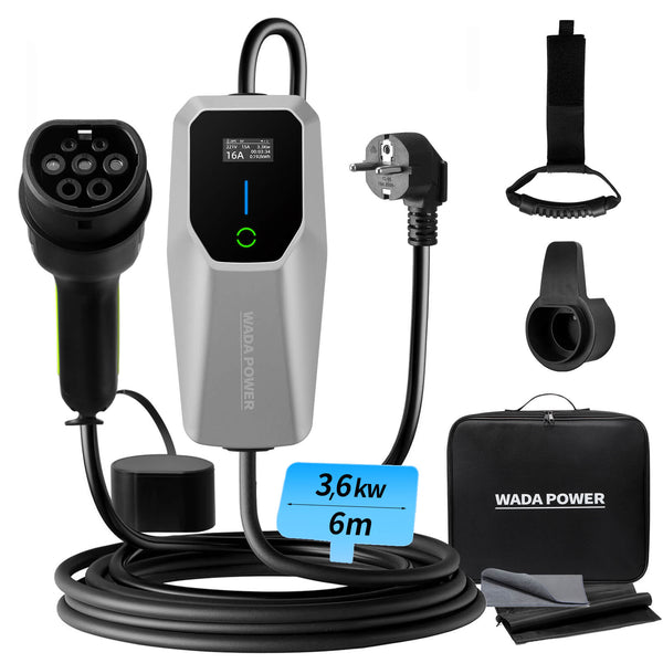 WADA POWER 3,68kW Caricatore Portatile EV Tipo 2 con Cavo 6M e Spina Schuko