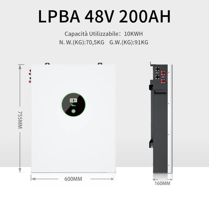 Tabella delle dimensioni delle batterie fotovoltaiche WADA POWER