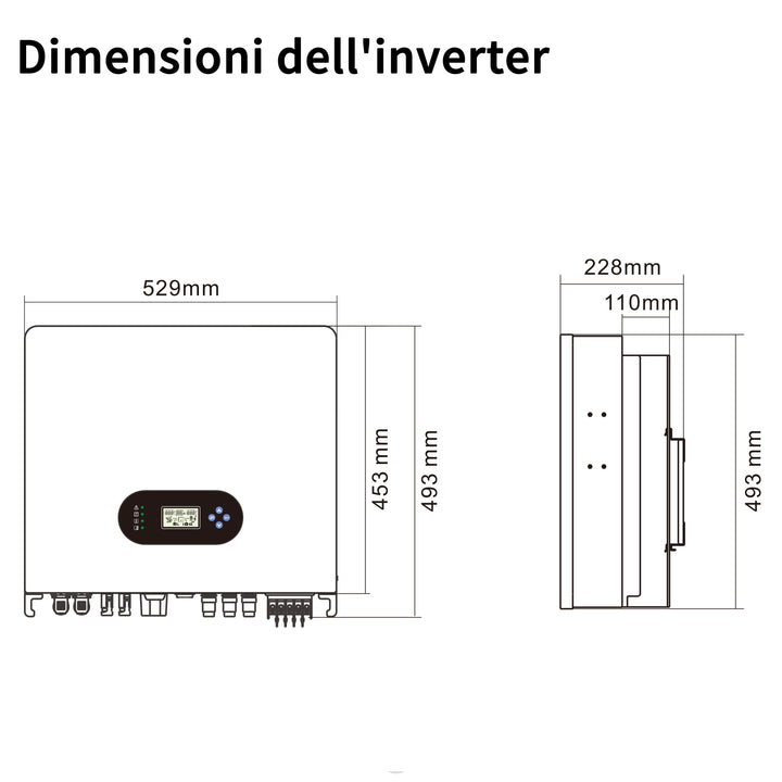 Schema delle dimensioni dell'inverter fotovoltaico WADAPOWER